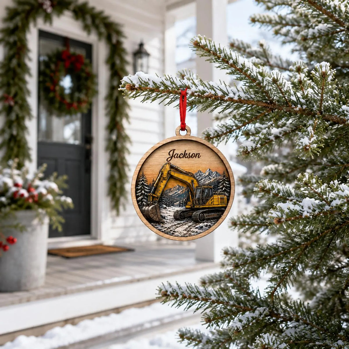 Personalized Excavator Wooden Ornament, Custom Name Construction Christmas Ornament, Digger Ornament, Heavy Equipment Gift for Boys	COPETAL10
