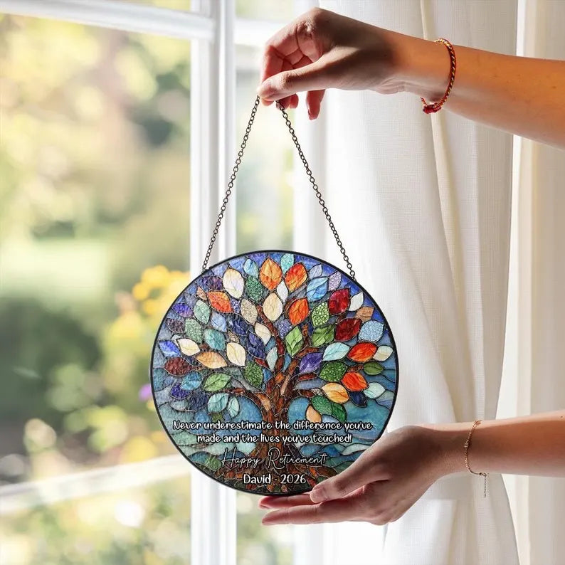 Tree of Life Retired Glass Suncatcher, Personalized Retirement Gift 2026, Farewell Gift for Teacher, Nurse, Coworker, Retirement Keepsake. SUNPETAL03