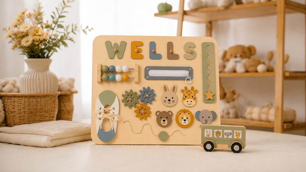Personalized Wooden Name Puzzle, Custom Montessori Busy Board for Toddlers, Baby Name Puzzle Gift, First Birthday Gift, Baby Boy Girl Toy. NPPETAL5
