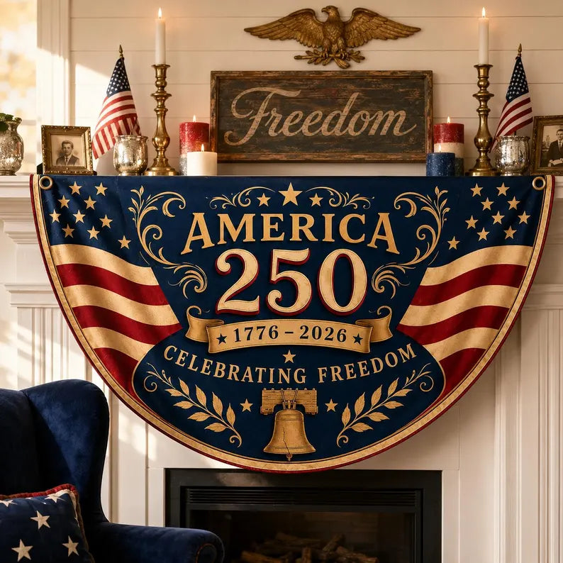 America 250th Anniversary Banner, Patriotic Porch Decor, Semicircle Bunting Flag, Fourth of July Outdoor Decor, USA 1776 2026 Banner. BPETAL07