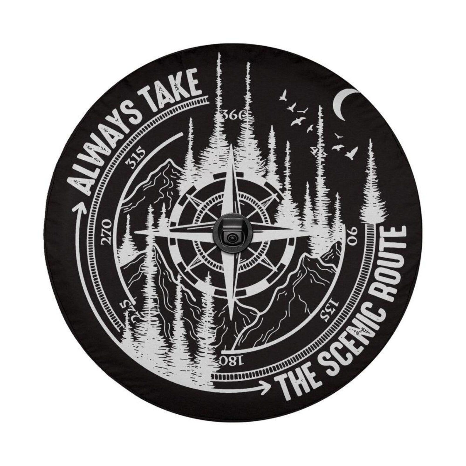 Always Take The Scenic Route Spare Tire Cover, Mountain Compass Jeep Tire Cover, Adventure PVC Leather Tire Cover, Outdoor Travel Vehicle Accessory. TCPETAL14
