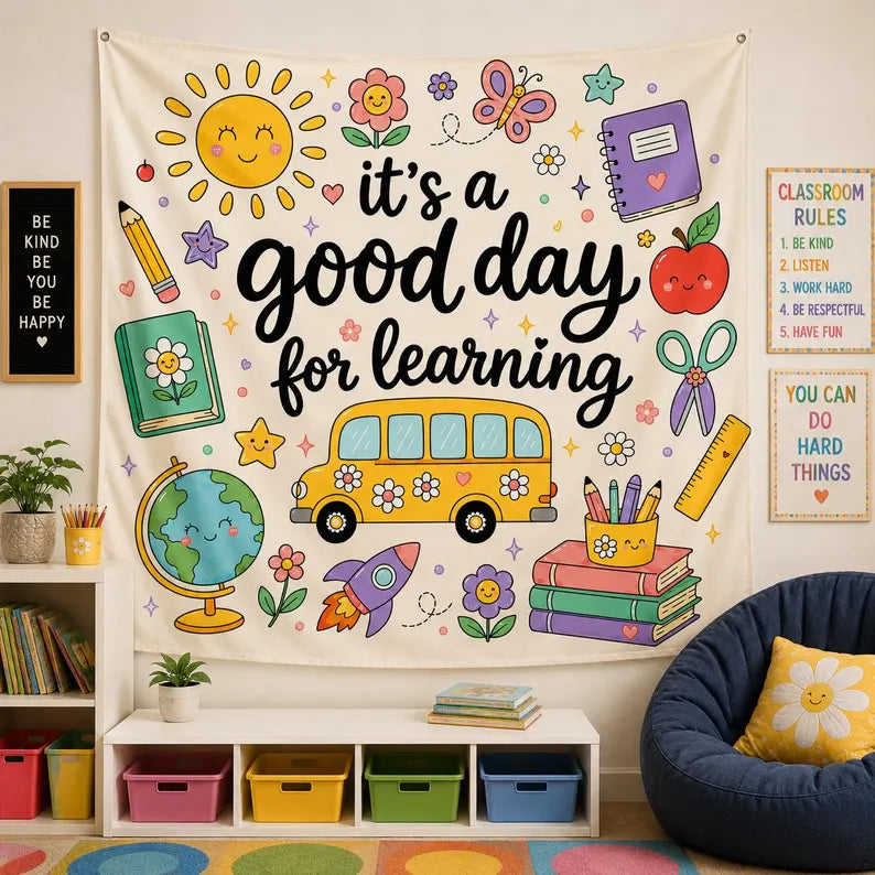 Classroom Tapestry, Cute Learning Wall Decor, Teacher Classroom Banner, Back To School Gift For Kids, Reading Corner Wall Hanging Decor. CBPETAL07