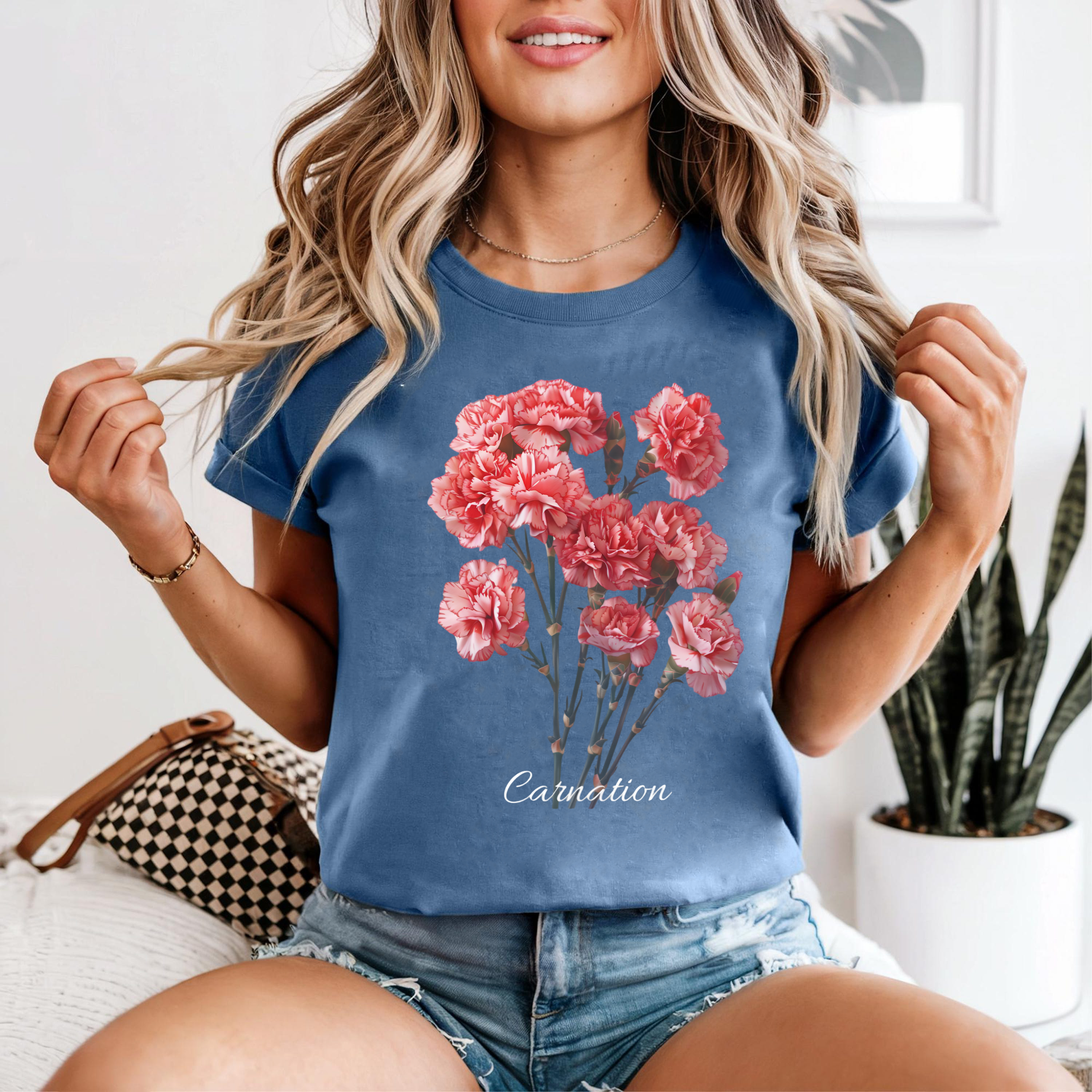 Carnation Shirt, Realistic Carnation Graphic Tee, Floral Botanical T-Shirt, Cute Flower Shirt Gift, Plant Lover Tee
