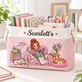 Personalized Book Lover Storage Basket, Custom Reading Corner Basket, Cozy Pets Bookish Caddy, Reader Desk Organizer, Bookworm Gift For Her BBPETAL13