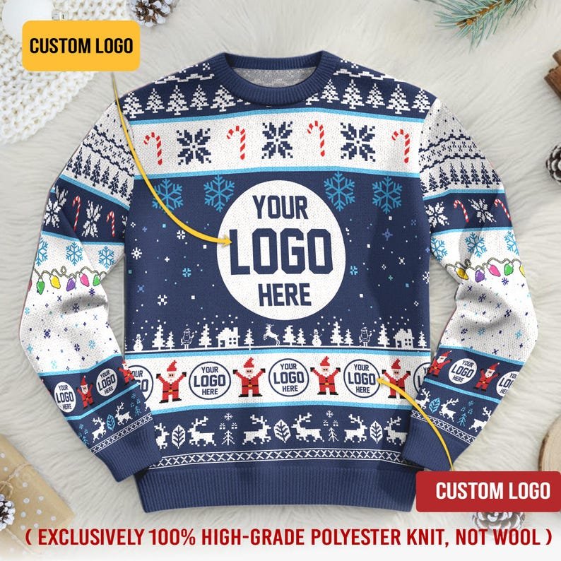 Custom Your Logo Ugly Christmas Sweater, Personalized Company Logo, Custom Photo Image Shirt, Unisex Kid Adult Sweater, Christmas Party Shirt, Holiday Sweatshirts, Xmas Outfit, Christmas Gift UXMAS03
