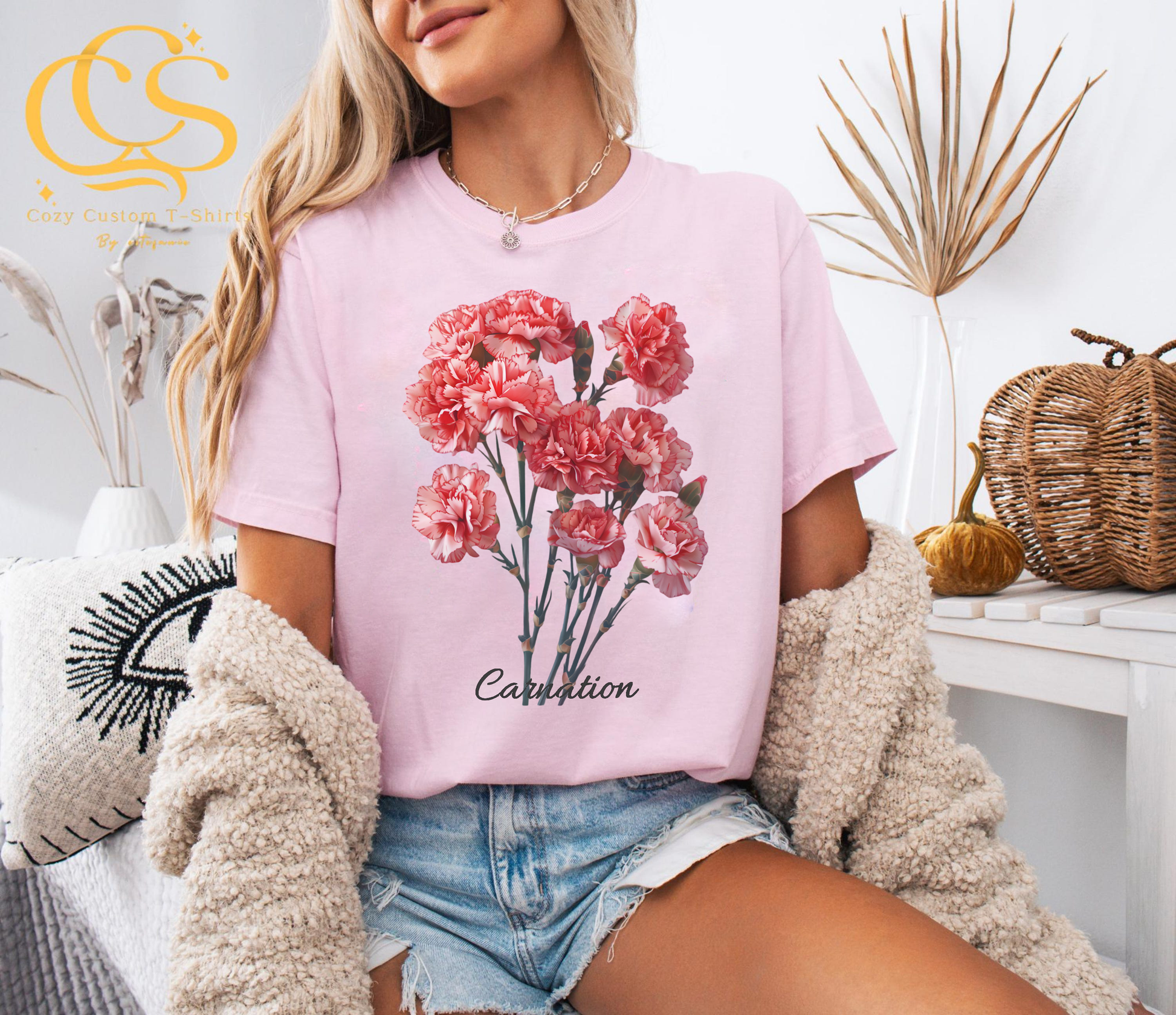 Carnation Shirt, Realistic Carnation Graphic Tee, Floral Botanical T-Shirt, Cute Flower Shirt Gift, Plant Lover Tee