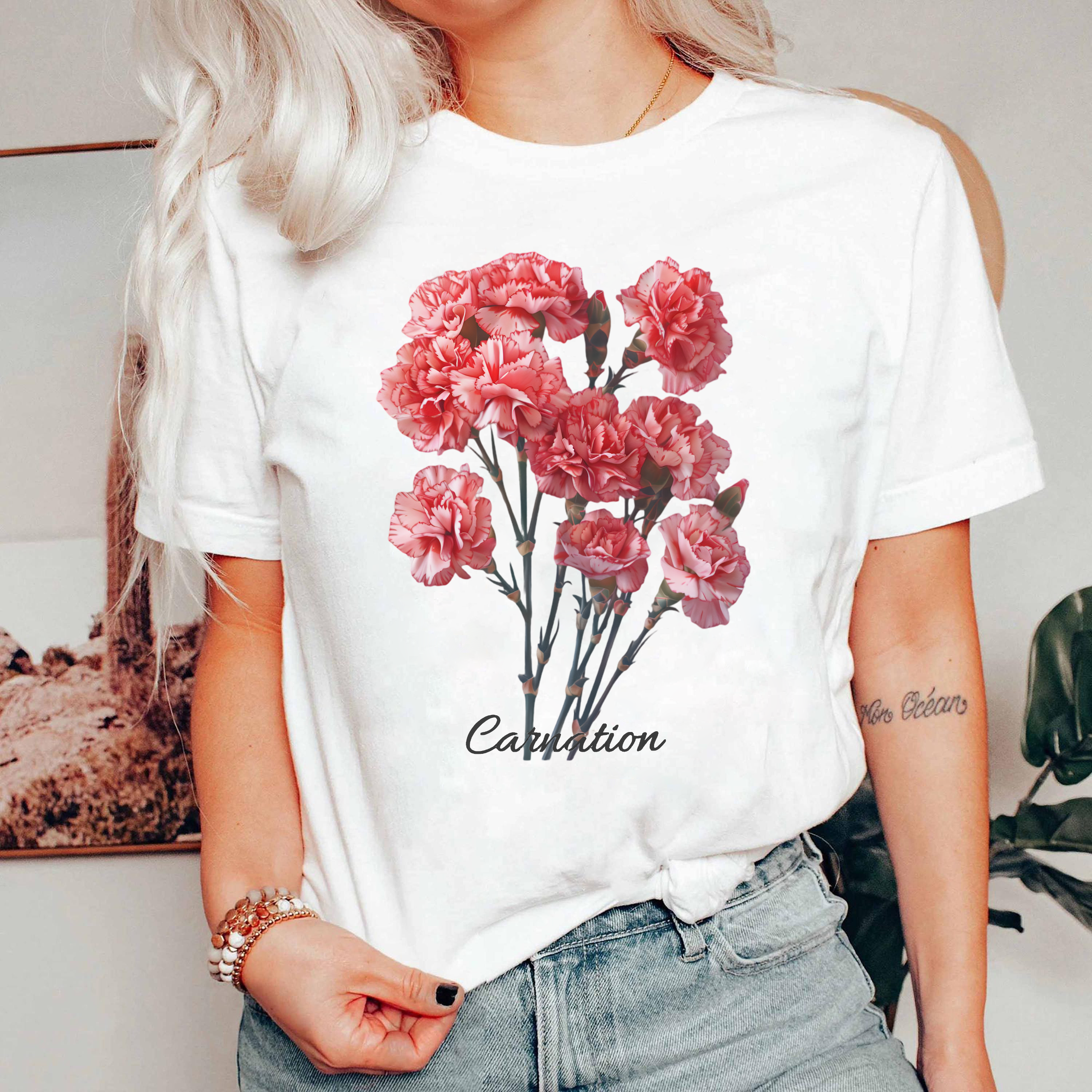Carnation Shirt, Realistic Carnation Graphic Tee, Floral Botanical T-Shirt, Cute Flower Shirt Gift, Plant Lover Tee