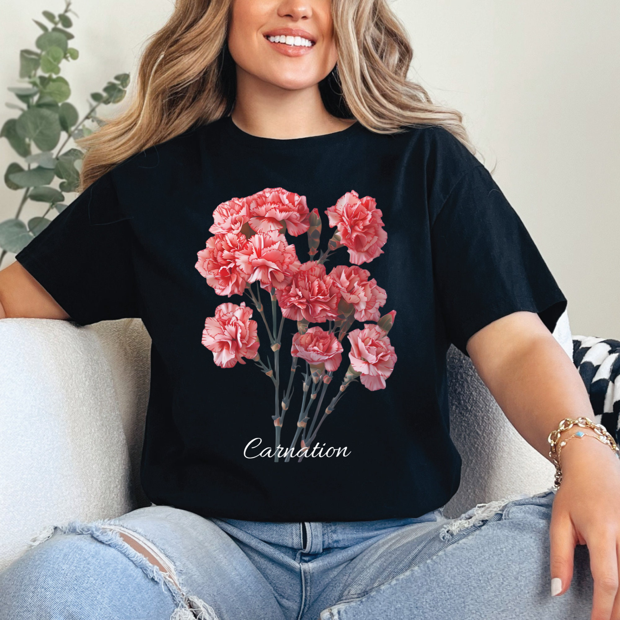 Carnation Shirt, Realistic Carnation Graphic Tee, Floral Botanical T-Shirt, Cute Flower Shirt Gift, Plant Lover Tee