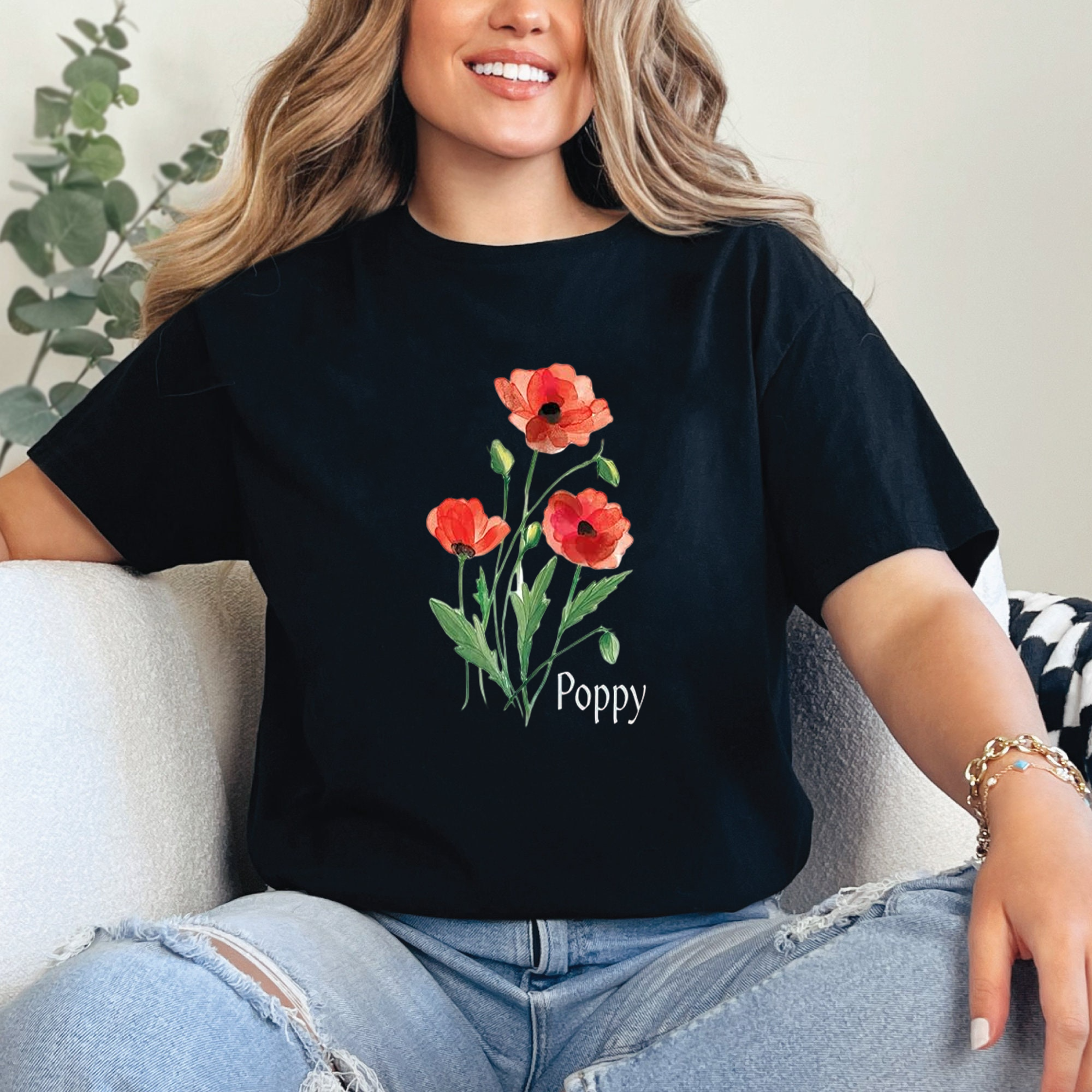 Poppy Flower Shirt, Red Floral Graphic Tee, Vintage Botanical T-Shirt, Nature Lover Gift, Wildflower Garden Print Top