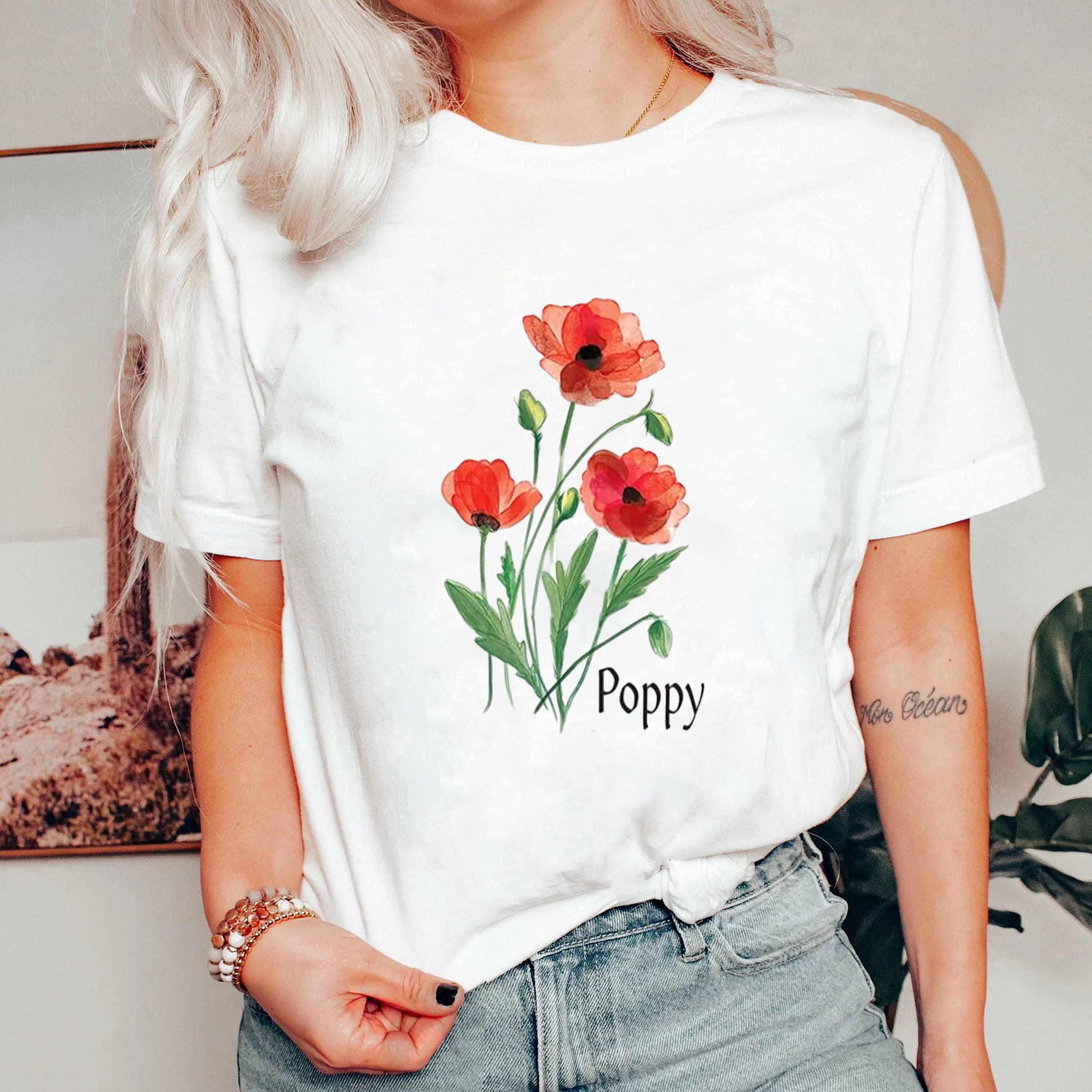 Poppy Flower Shirt, Red Floral Graphic Tee, Vintage Botanical T-Shirt, Nature Lover Gift, Wildflower Garden Print Top