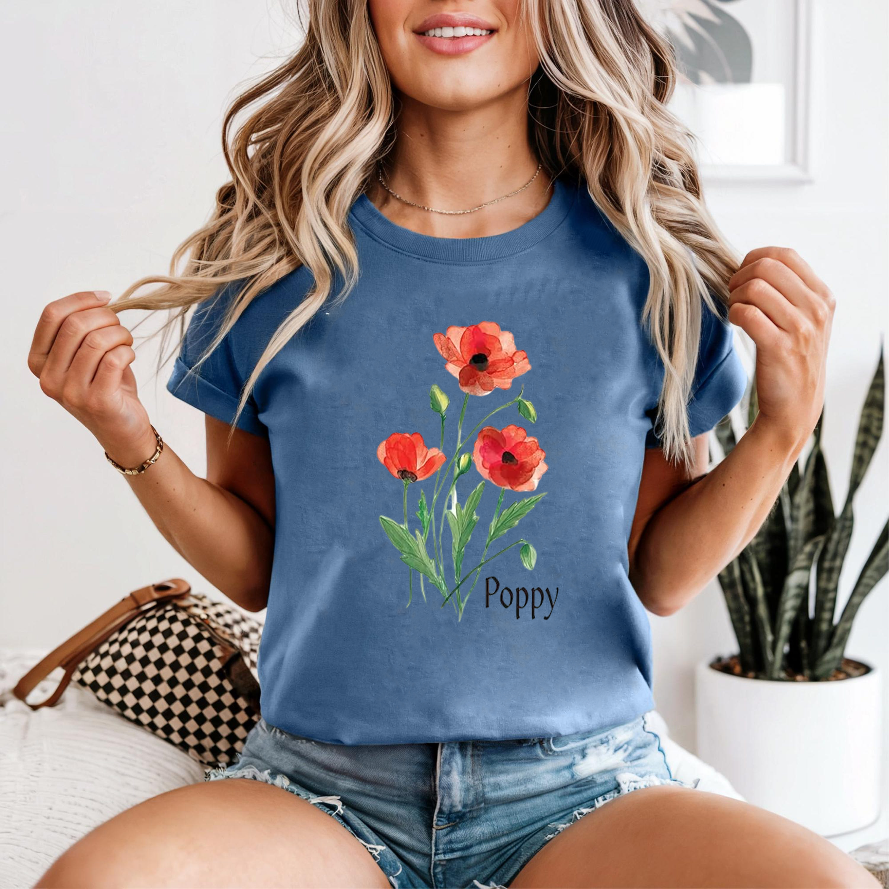 Poppy Flower Shirt, Red Floral Graphic Tee, Vintage Botanical T-Shirt, Nature Lover Gift, Wildflower Garden Print Top