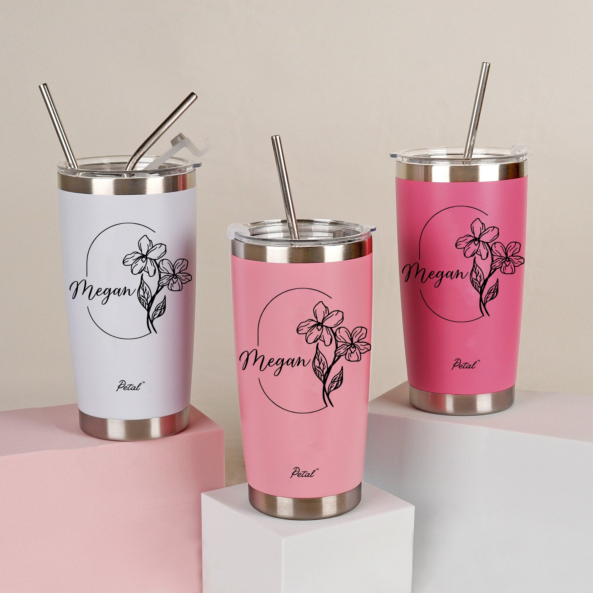 Personalized Birth Flowers With Name 20oz Stainless Steel Tumbler, Bridesmaid Gift, Custom Name Travel Cup, Birthday Gift, Gift For Her Mother
