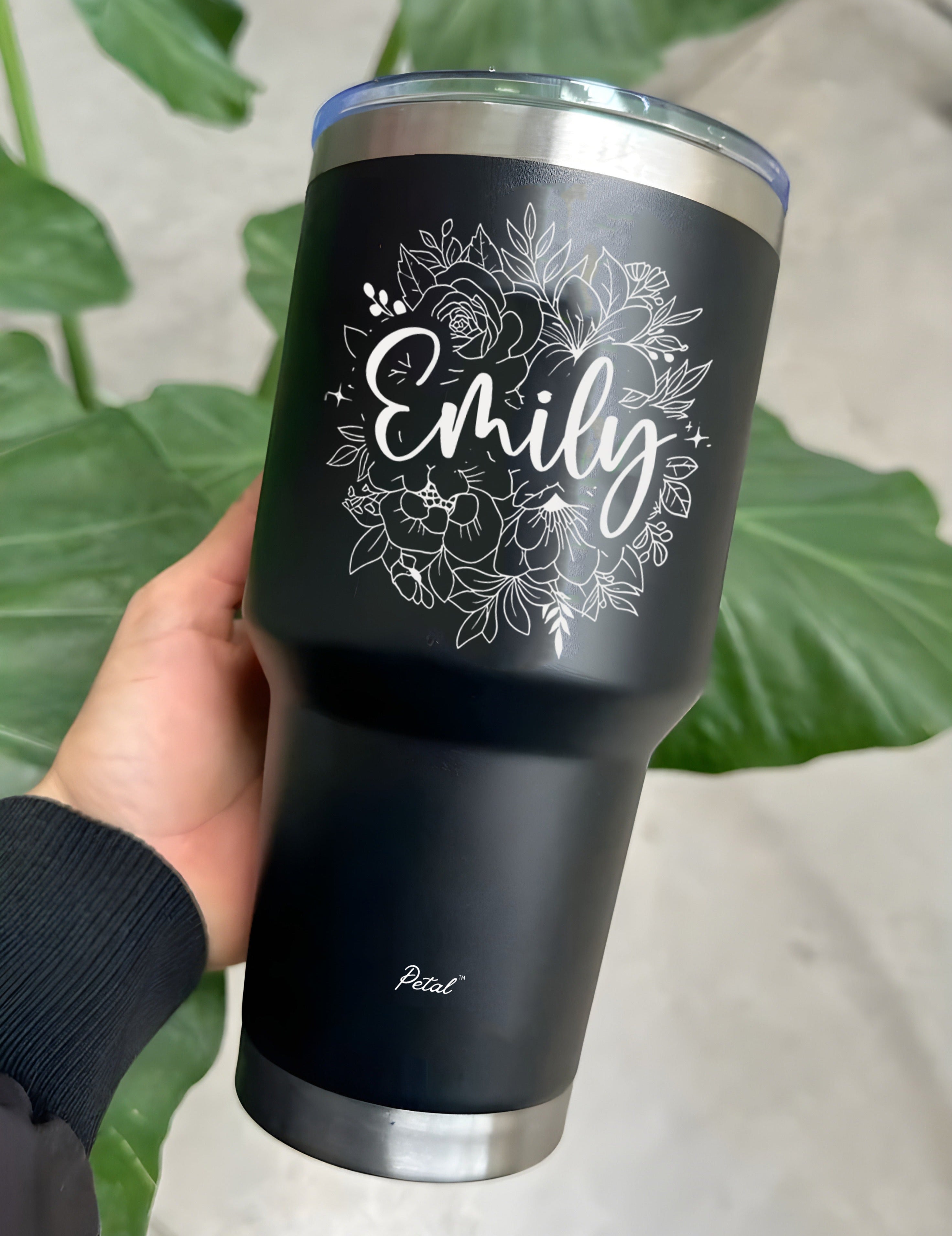 Personalized Flowers With Name Step Tumbler 30oz, Stainless Steel Tumblers With Straw Handle, Custom Birth Month Flowers Cup, Birthday Gift