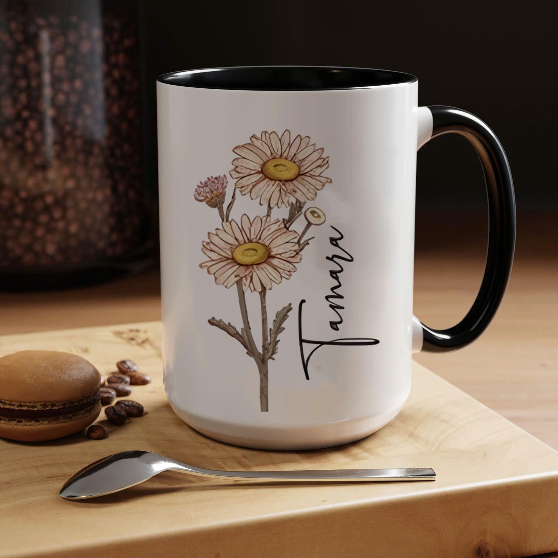 Custom Name Birth Flower Coffee Mug, Unique Floral Birthday Gift Cup for Her, Personalized Botanical Design