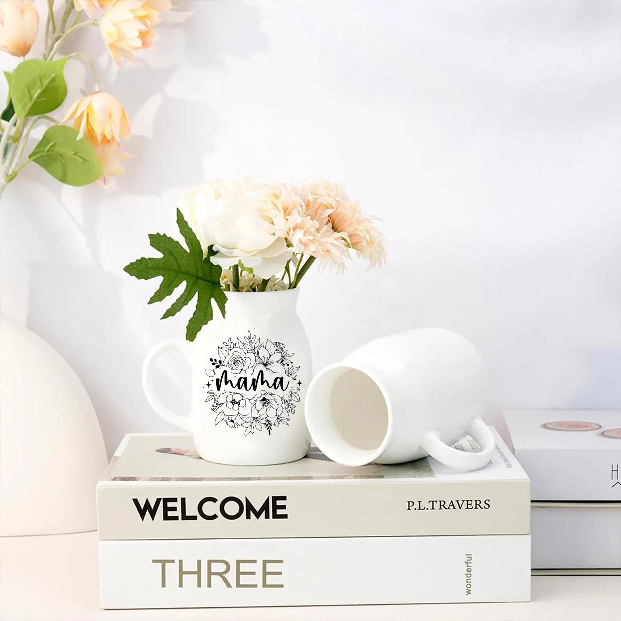 Personalized Ceramic Flower Vase With Name, Custom Floral Pottery Vase, Decorative Vase With Handle, Unique Home Décor, Birthday Gift