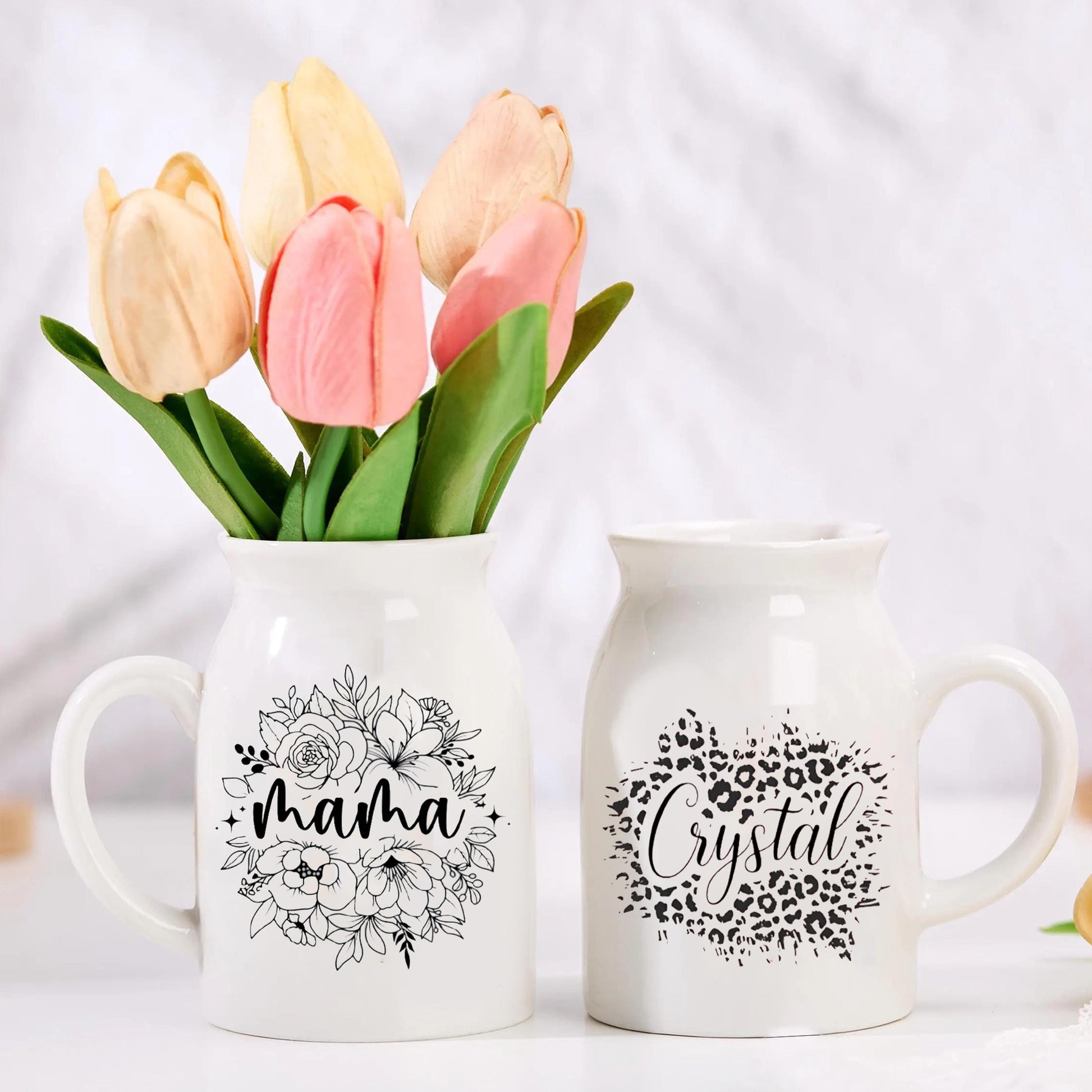 Personalized Ceramic Flower Vase With Name, Custom Floral Pottery Vase, Decorative Vase With Handle, Unique Home Décor, Birthday Gift