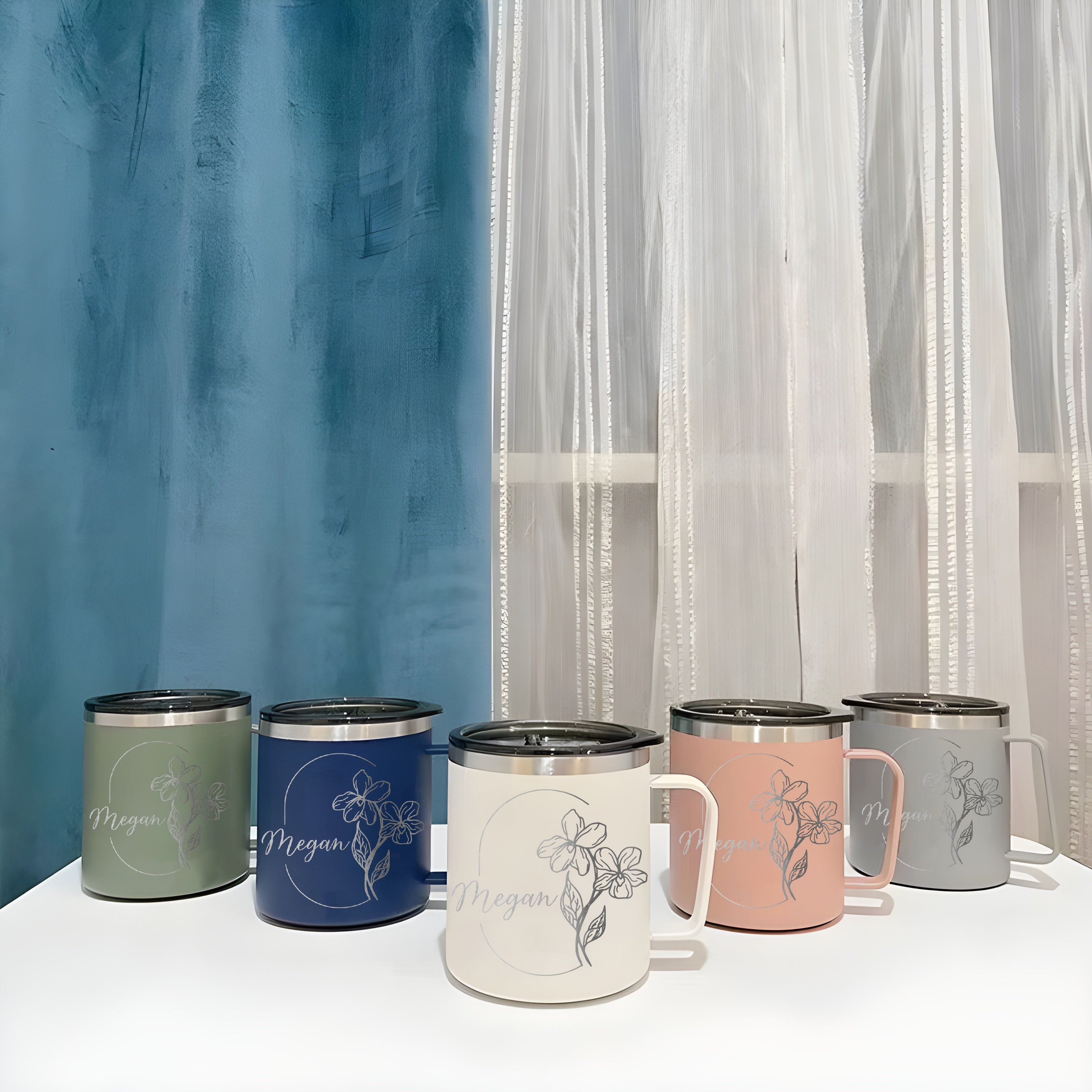 Personalized Engraved 12oz Birth Flowers With Name Coffee Mug, Bridesmaid Gift, Custom Name Travel Cup, Birthday Gift, Gift For Her Mother