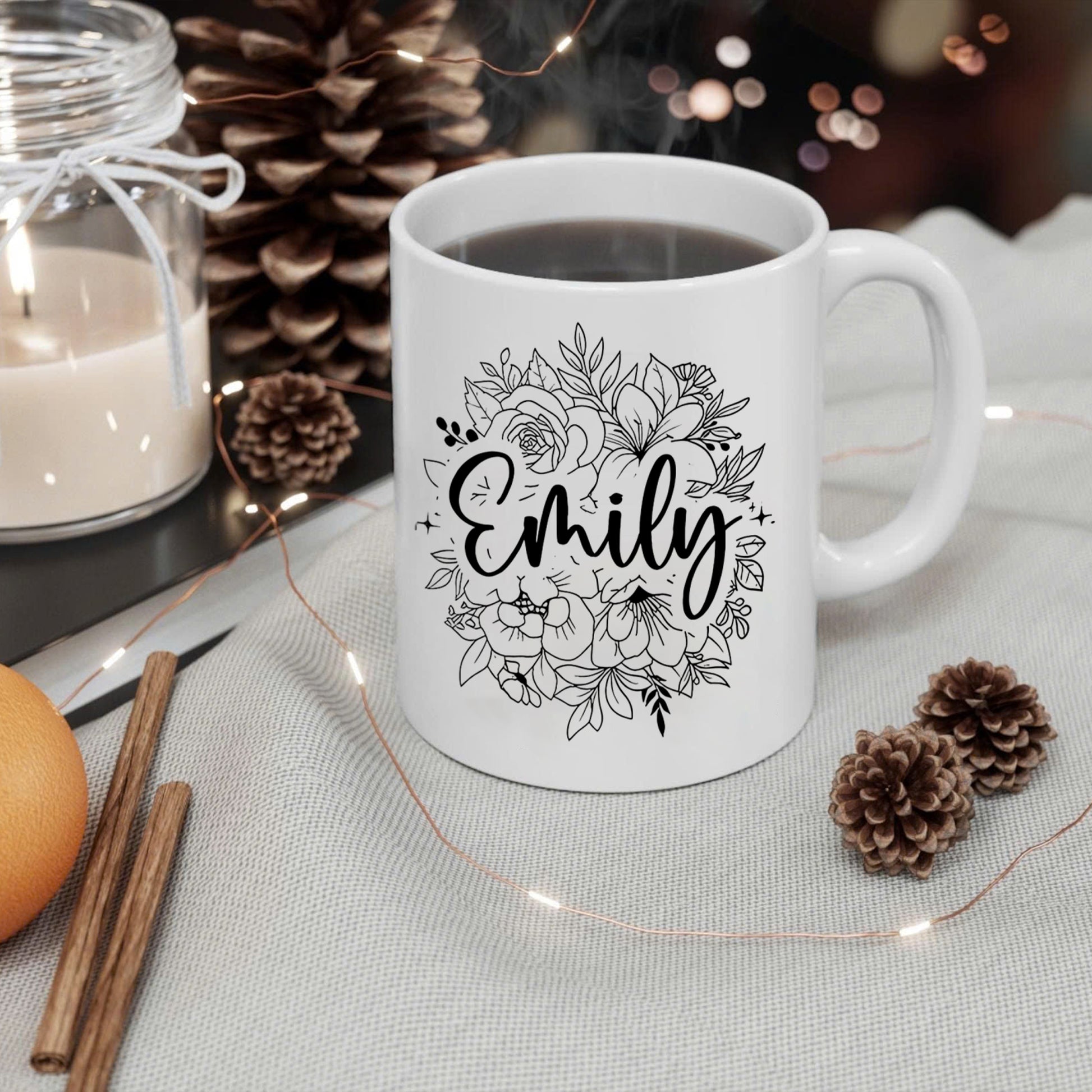 Personalized Flowers With Name Mug, Birth Flowers Mug, Custom Birth Month Flowers Mug, Birthday Gift