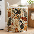 Quilted Cat Laundry Hamper with Handles, Floral Folk Art Fabric Storage Basket	LBPETAL197