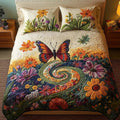 Butterfly Garden Quilted Bedding Set, Summer Vibes Floral Blanket with Pillowcases, Festive Winter Bedroom Decor, Bedding Decor PTBED72