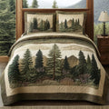 Misty Forest Quilted Bedding Set, Forest Blanket with Pillowcases, Festive Winter Bedroom Decor, Bedding Decor PTBED73