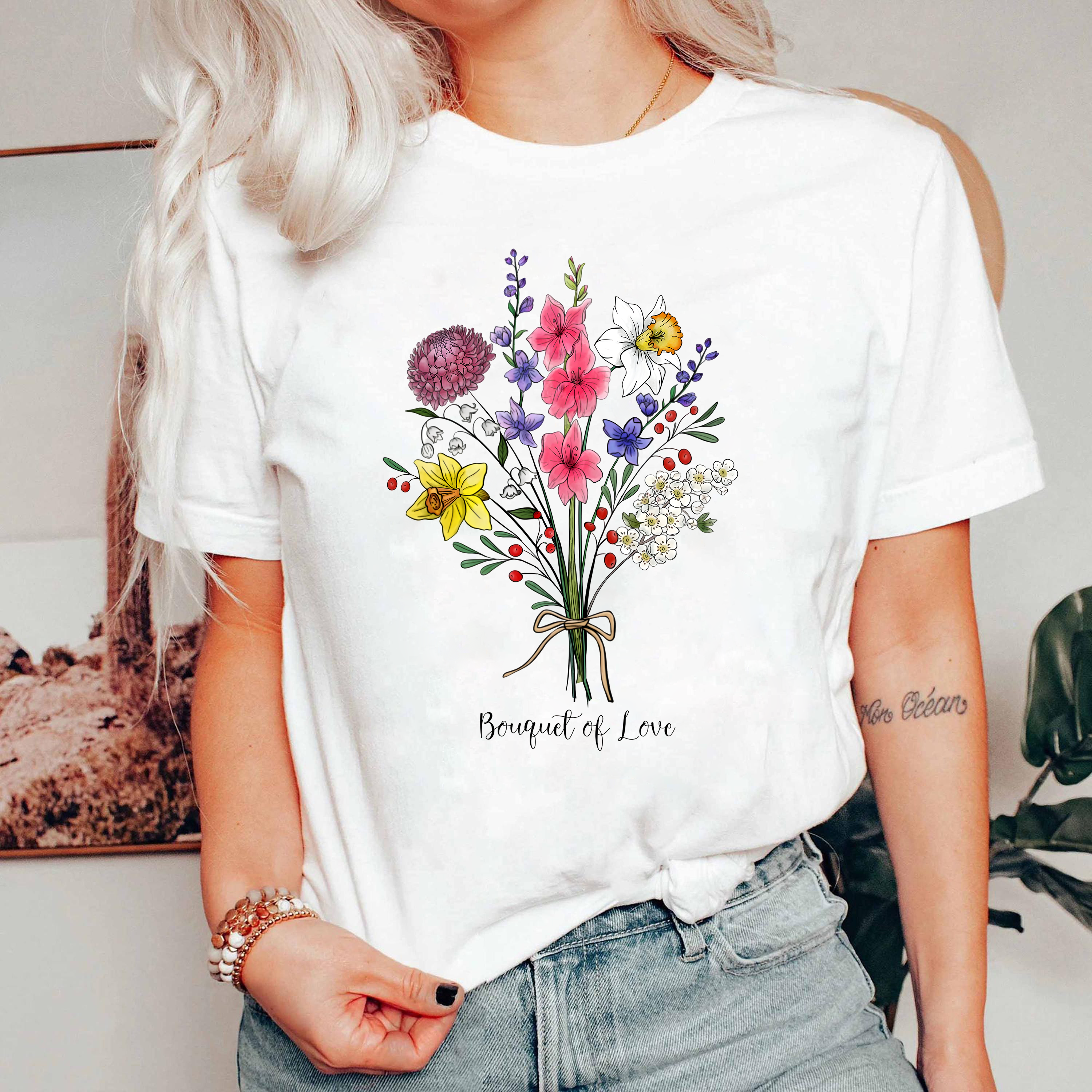 Bouquet of Love Shirt, Wildflower Graphic Tee, Colorful Botanical T-Shirt, Garden Flower Shirt, Nature Lover Gift