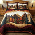 Rustic Forest Quilted Bedding Set, Forest Blanket with Pillowcases, Festive Winter Bedroom Decor, Bedding Decor PTBED74