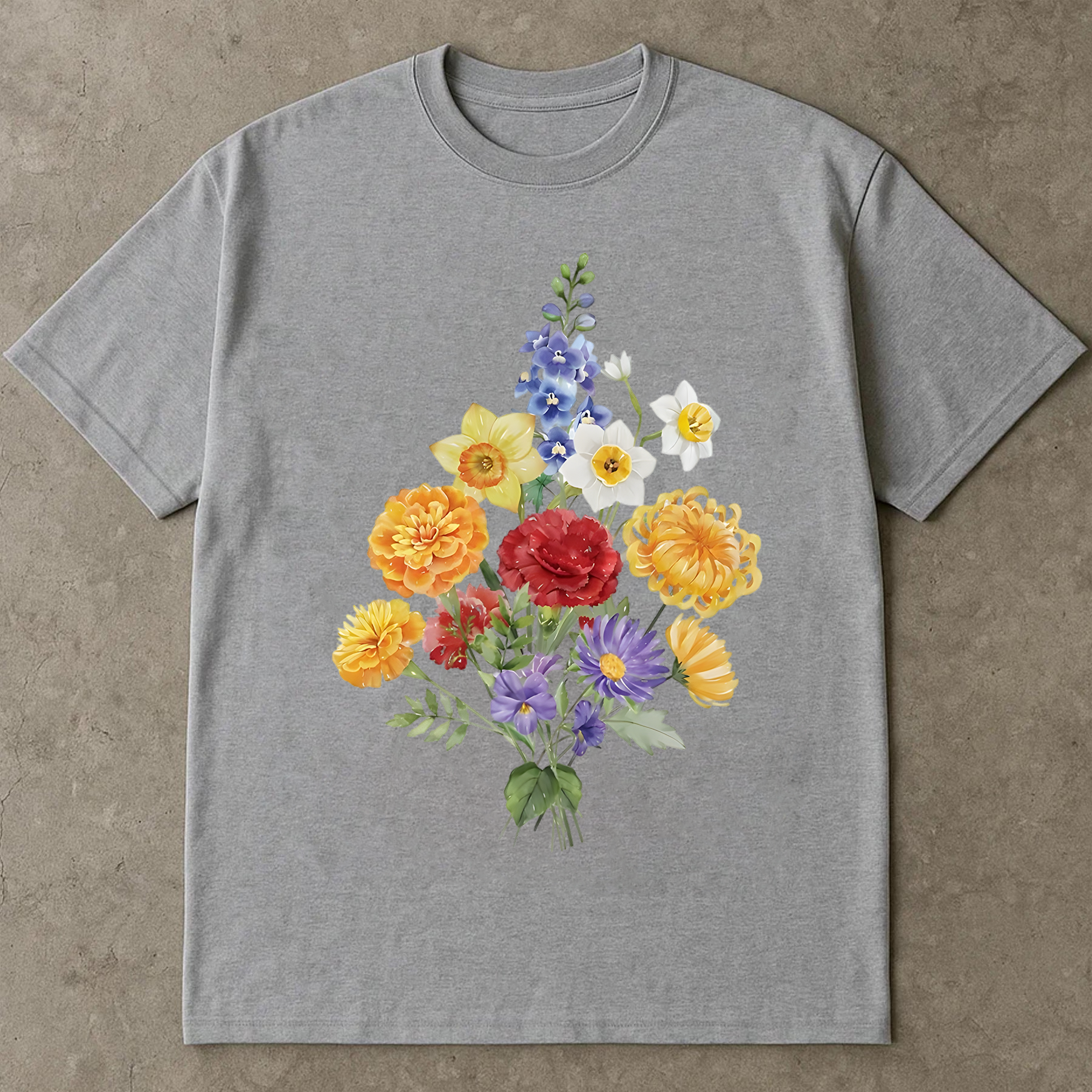 Colorful Floral Shirt, Spring Flower Bouquet Tee, Botanical Garden Shirt, Wildflower T-Shirt, Daffodil Carnation Tee