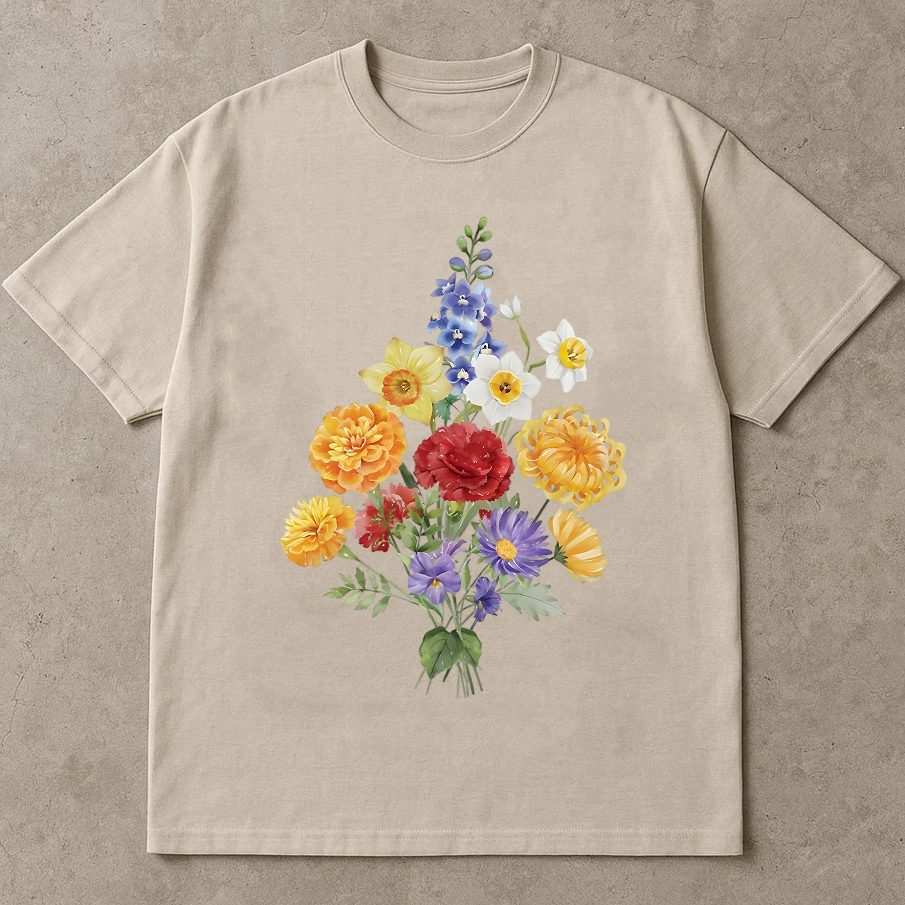 Colorful Floral Shirt, Spring Flower Bouquet Tee, Botanical Garden Shirt, Wildflower T-Shirt, Daffodil Carnation Tee