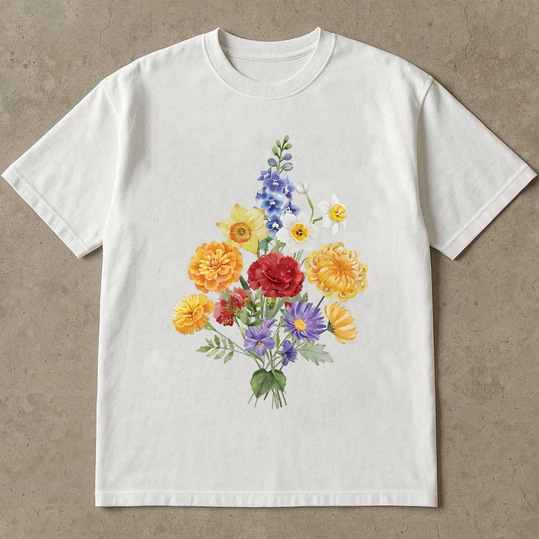 Colorful Floral Shirt, Spring Flower Bouquet Tee, Botanical Garden Shirt, Wildflower T-Shirt, Daffodil Carnation Tee