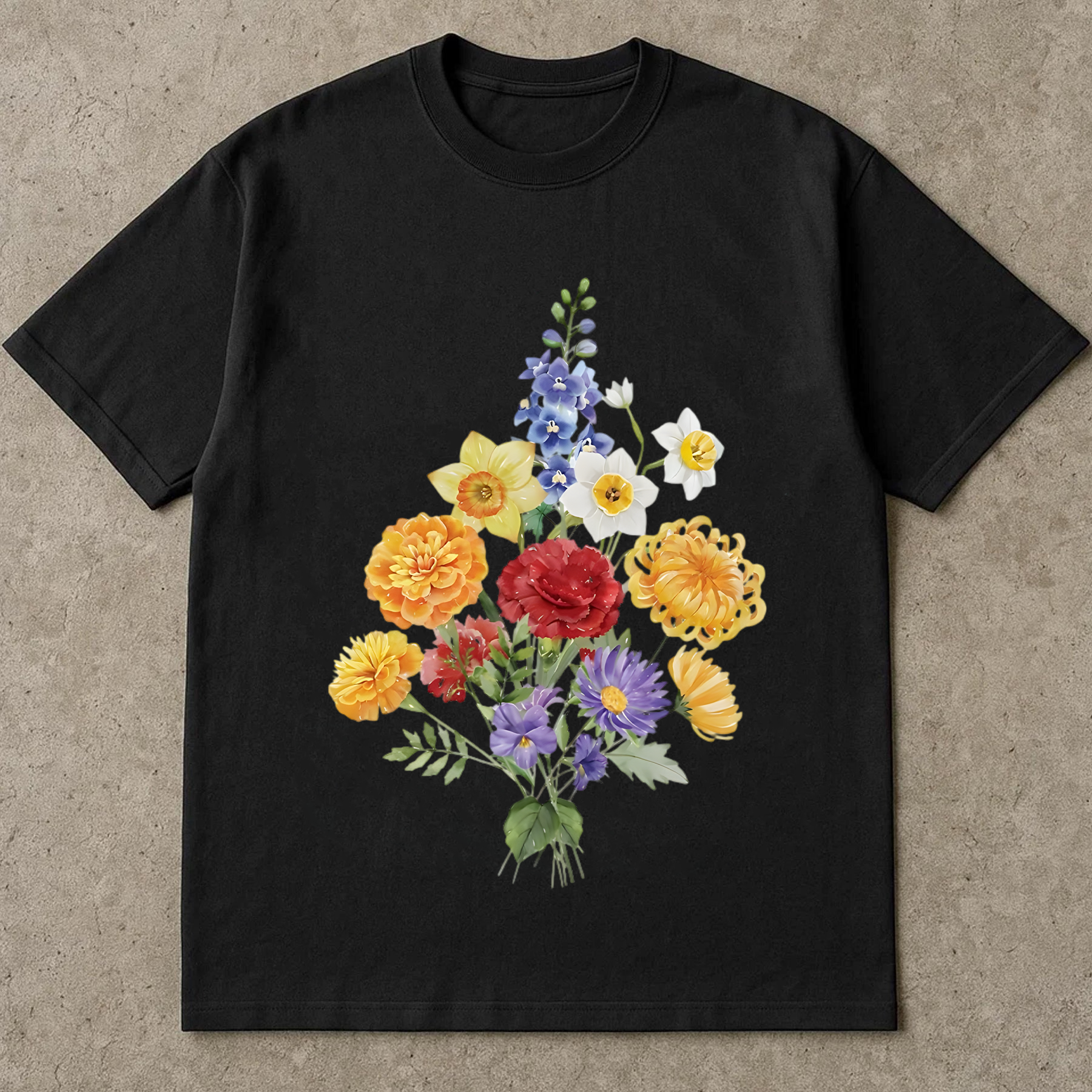 Colorful Floral Shirt, Spring Flower Bouquet Tee, Botanical Garden Shirt, Wildflower T-Shirt, Daffodil Carnation Tee