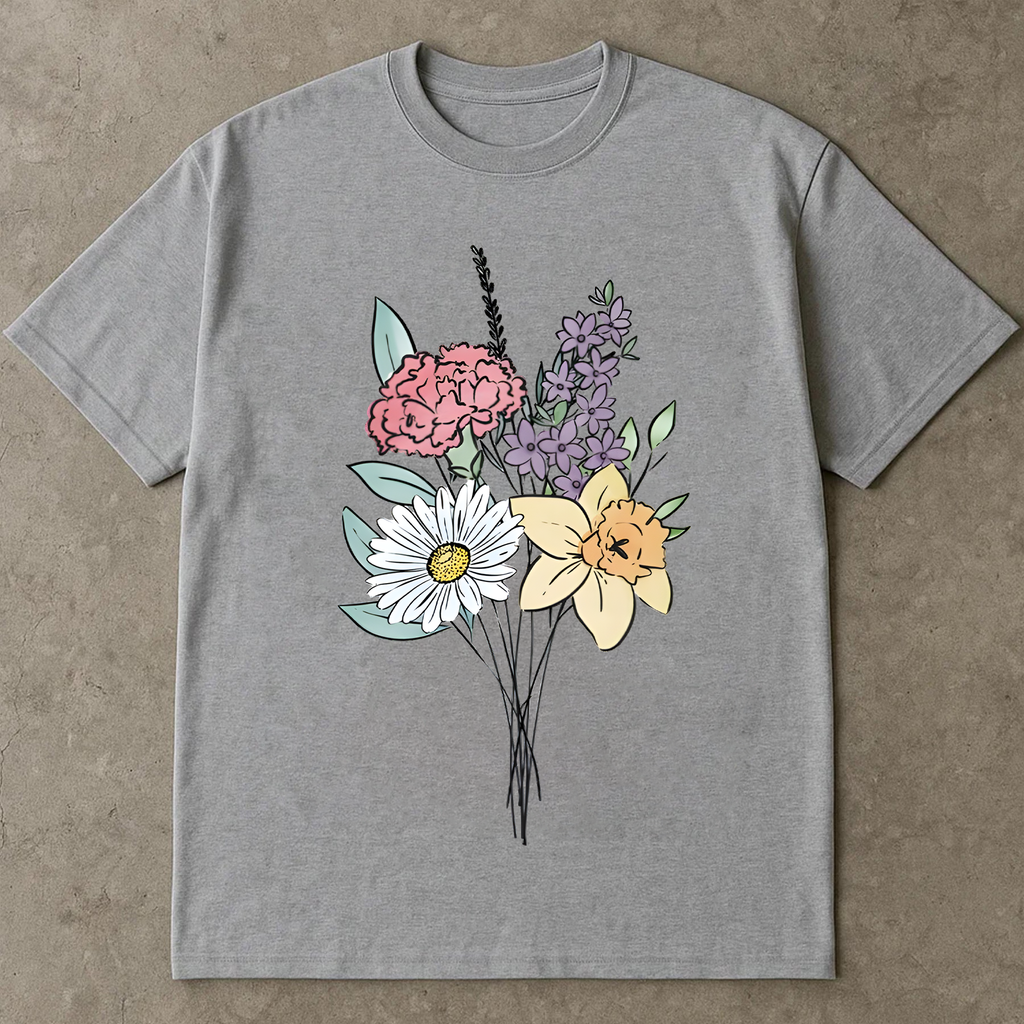 Minimalist Floral Shirt, Daffodil Daisy Shirt, Lavender Flower Tee, Botanical Line Art T-Shirt, Aesthetic Nature Tee