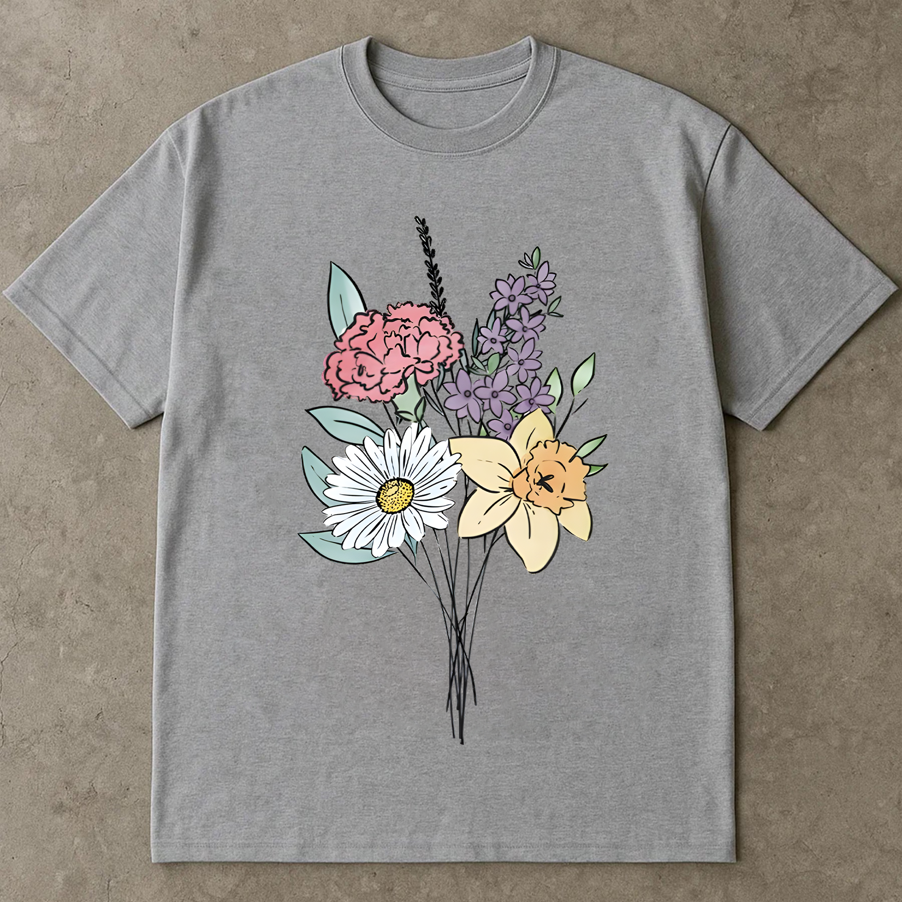 Minimalist Floral Shirt, Daffodil Daisy Shirt, Lavender Flower Tee, Botanical Line Art T-Shirt, Aesthetic Nature Tee