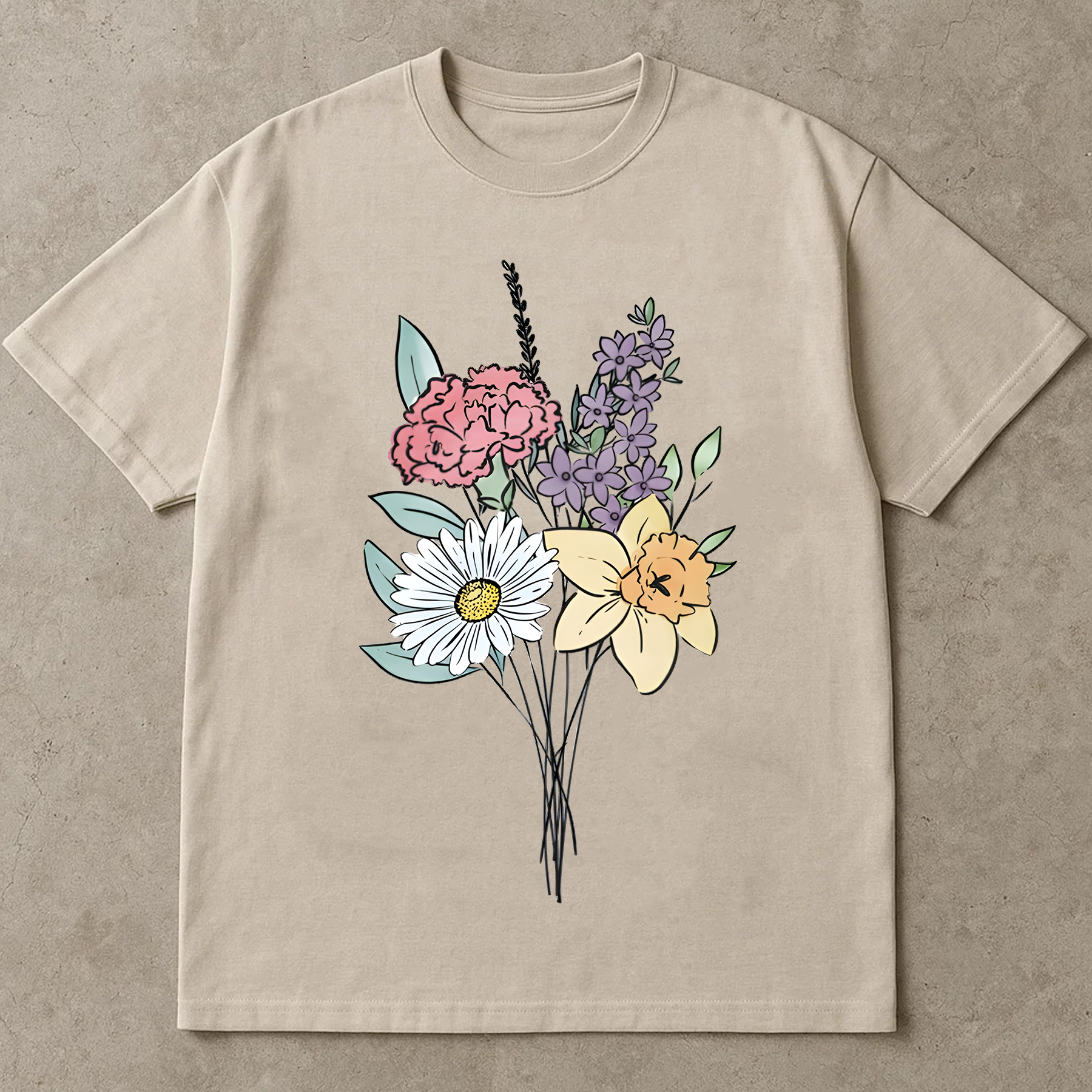 Minimalist Floral Shirt, Daffodil Daisy Shirt, Lavender Flower Tee, Botanical Line Art T-Shirt, Aesthetic Nature Tee