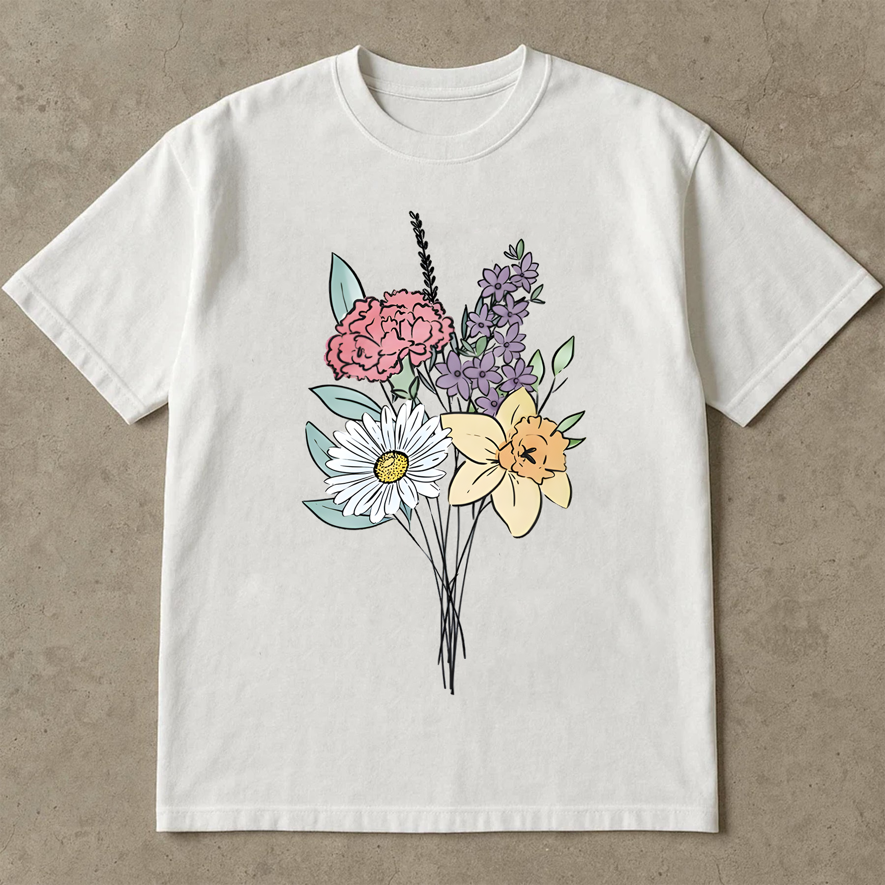 Minimalist Floral Shirt, Daffodil Daisy Shirt, Lavender Flower Tee, Botanical Line Art T-Shirt, Aesthetic Nature Tee