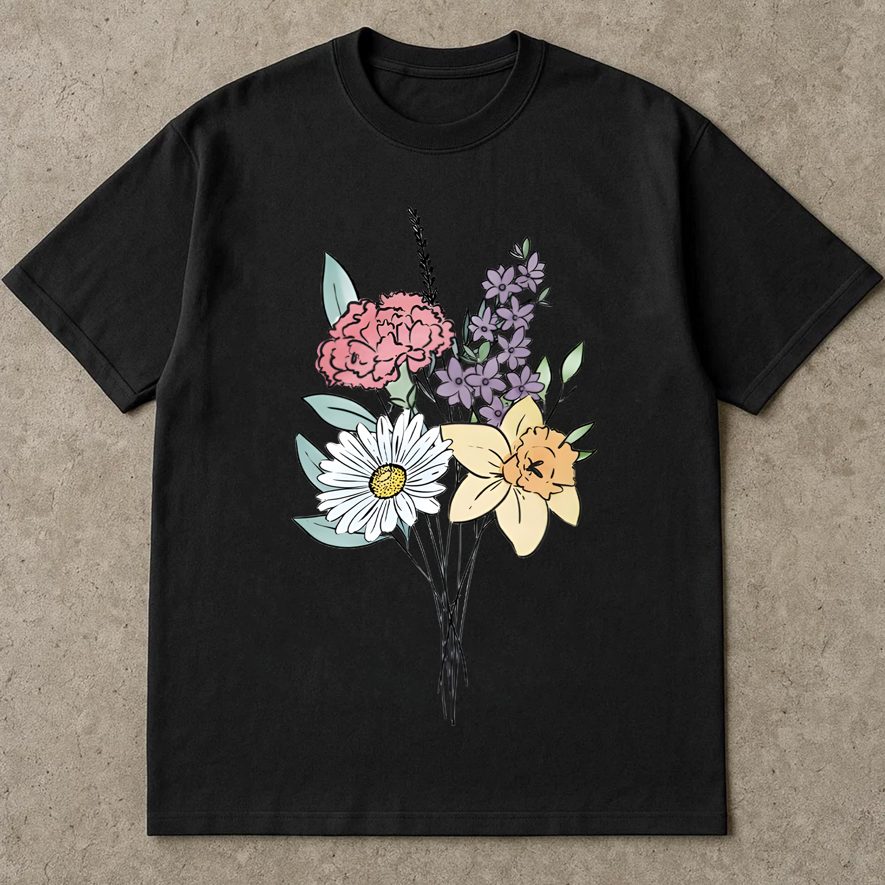 Minimalist Floral Shirt, Daffodil Daisy Shirt, Lavender Flower Tee, Botanical Line Art T-Shirt, Aesthetic Nature Tee