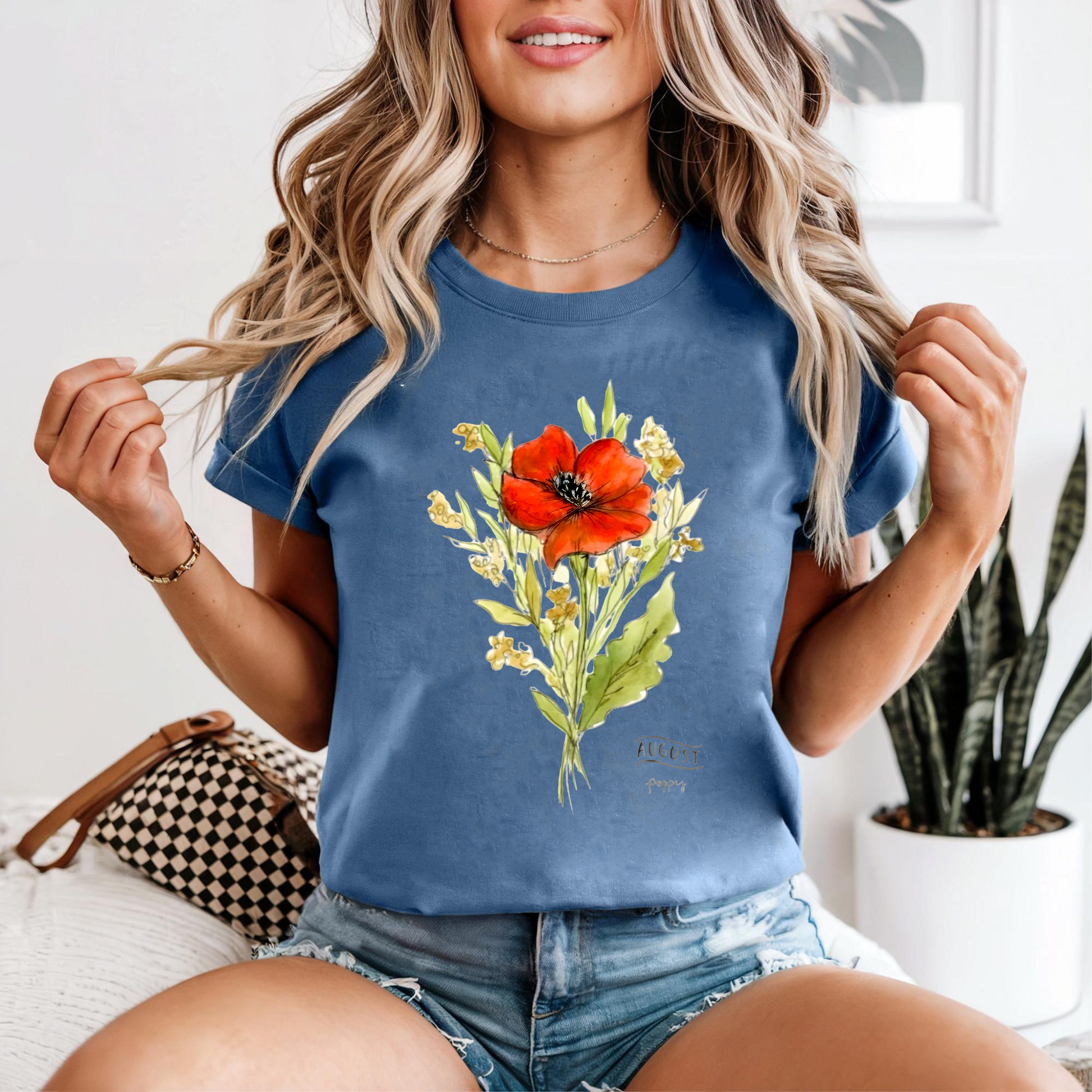 August Birth Flower Shirt, Poppy Watercolor Flower Tee, Red Floral Shirt, Birth Month Botanical Shirt, Nature Gift Tee