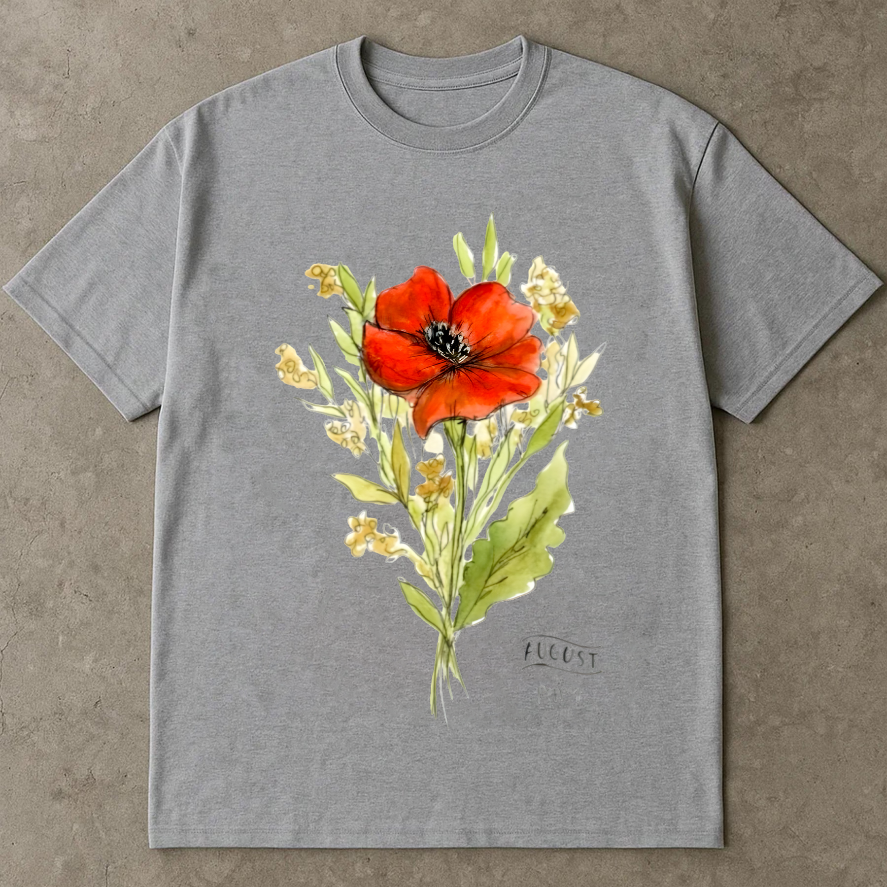 August Birth Flower Shirt, Poppy Watercolor Flower Tee, Red Floral Shirt, Birth Month Botanical Shirt, Nature Gift Tee