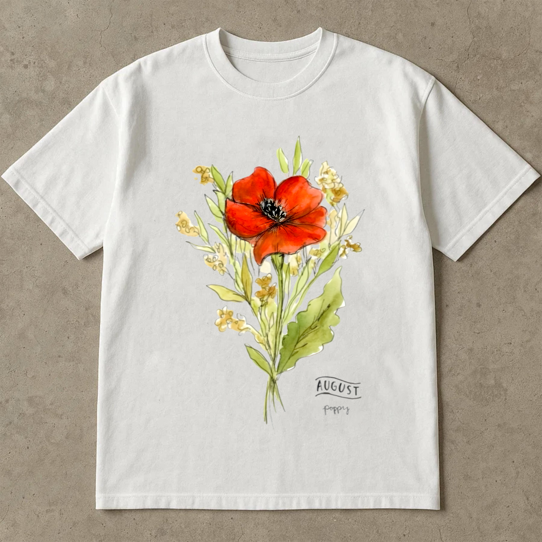 August Birth Flower Shirt, Poppy Watercolor Flower Tee, Red Floral Shirt, Birth Month Botanical Shirt, Nature Gift Tee