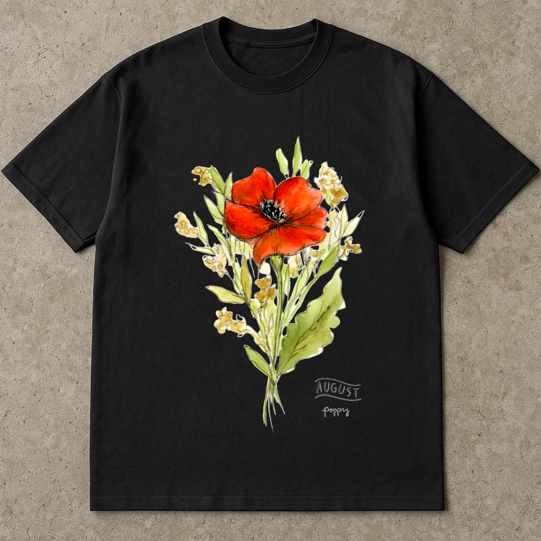 August Birth Flower Shirt, Poppy Watercolor Flower Tee, Red Floral Shirt, Birth Month Botanical Shirt, Nature Gift Tee