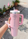 Personalized 40oz Tumbler with Handle, Birth Flower Custom Name Cup, Gift for Teen, Best Friend, Sister, Birthday Gift