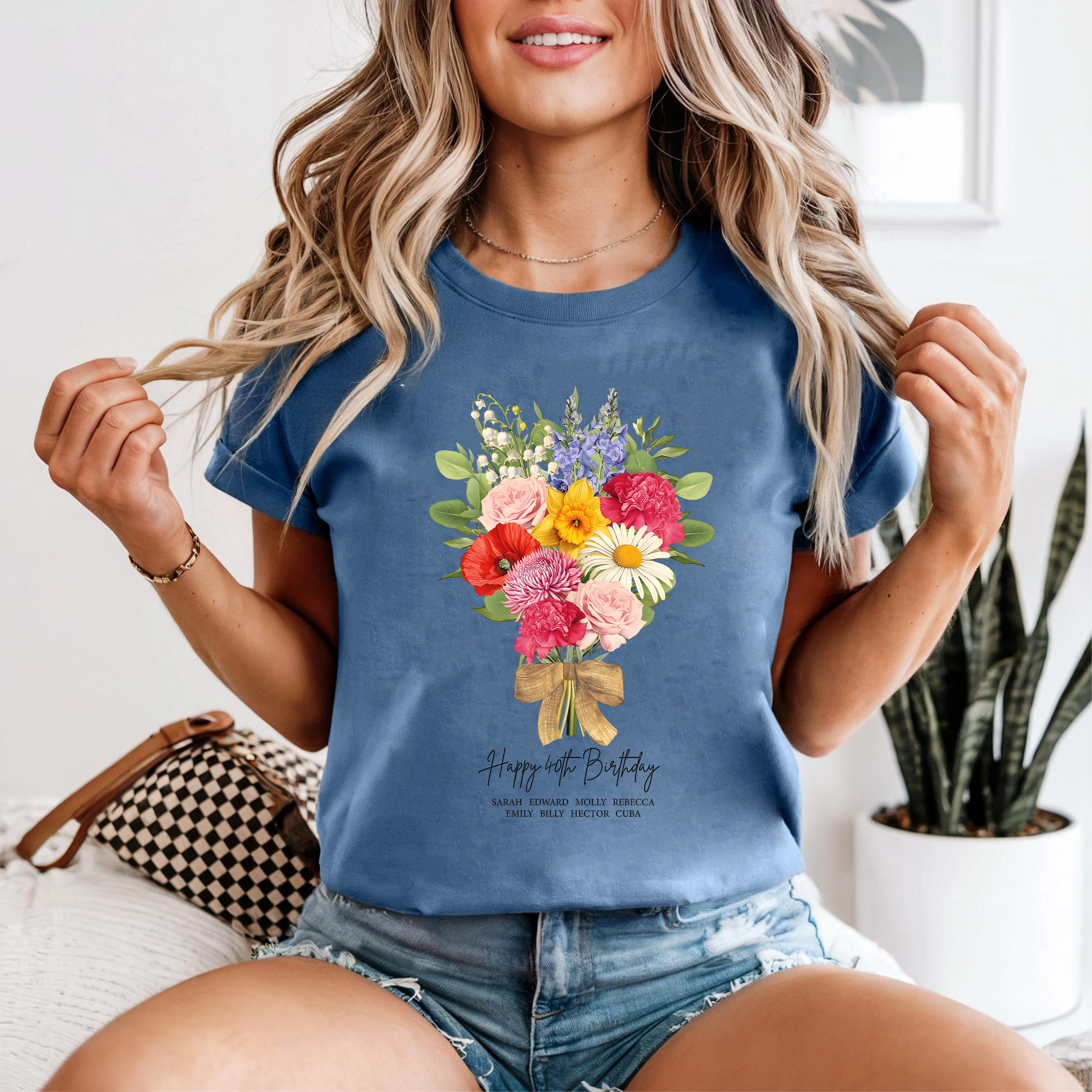 Happy Birthday Flower Shirt, Birth Month Floral Tee, Wildflower Bouquet Shirt, Personalized Birthday Gift Tee