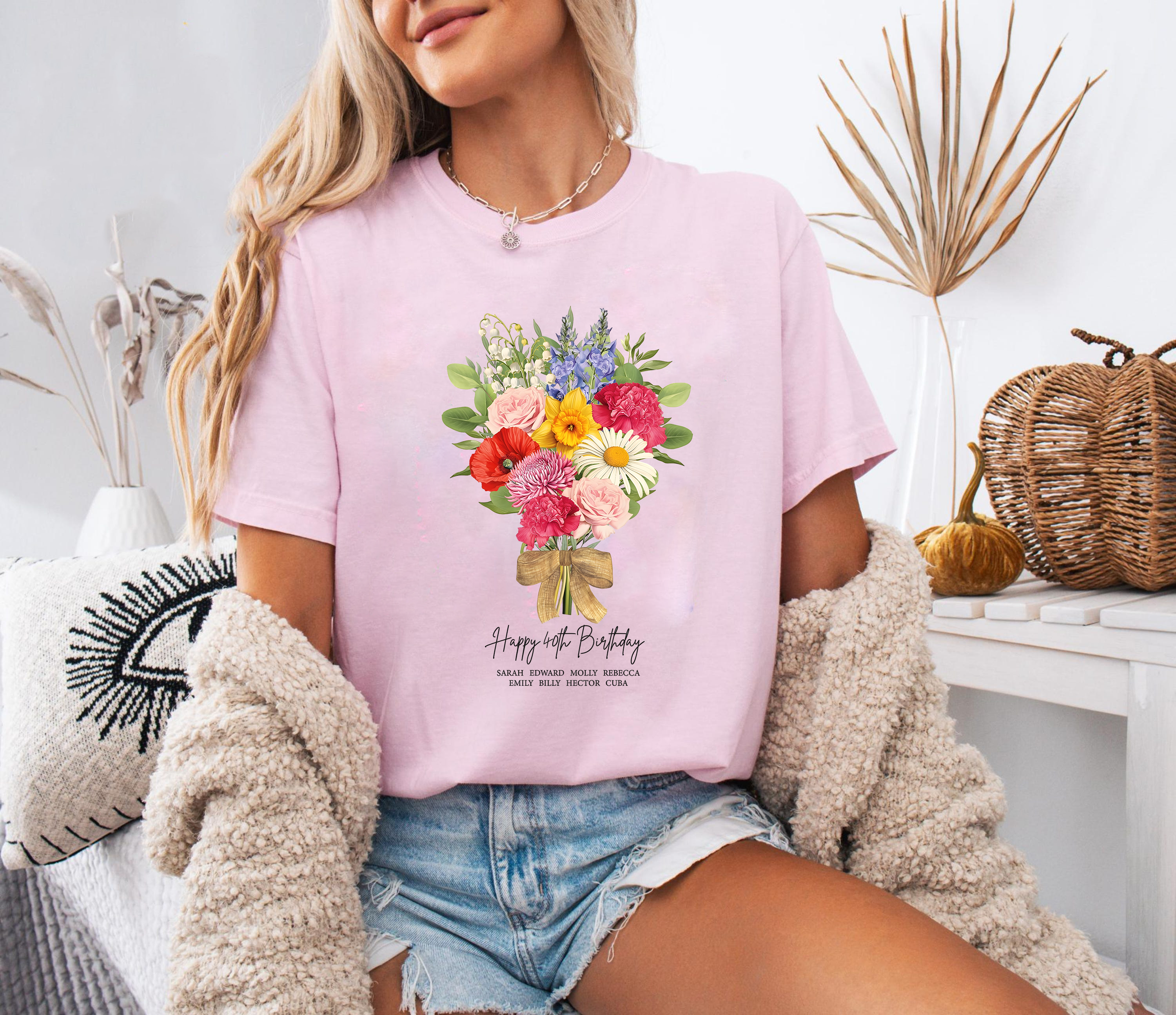 Happy Birthday Flower Shirt, Birth Month Floral Tee, Wildflower Bouquet Shirt, Personalized Birthday Gift Tee