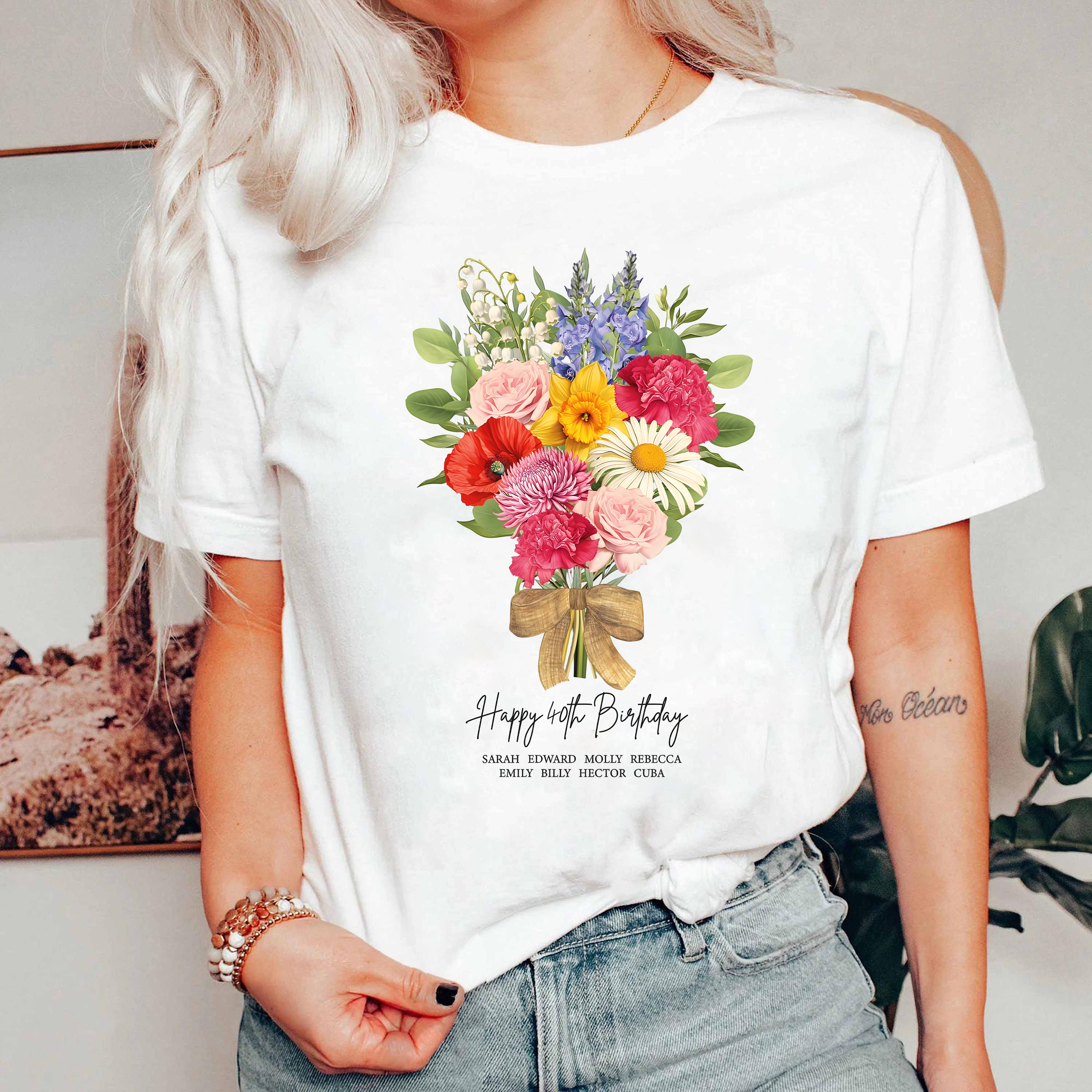 Happy Birthday Flower Shirt, Birth Month Floral Tee, Wildflower Bouquet Shirt, Personalized Birthday Gift Tee