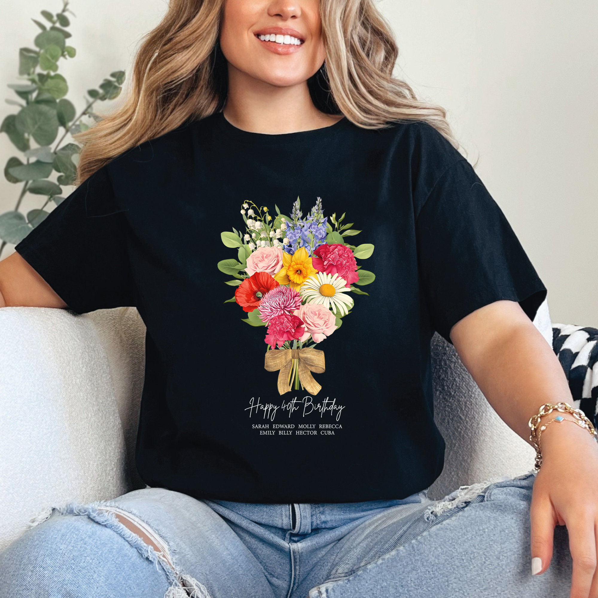 Happy Birthday Flower Shirt, Birth Month Floral Tee, Wildflower Bouquet Shirt, Personalized Birthday Gift Tee