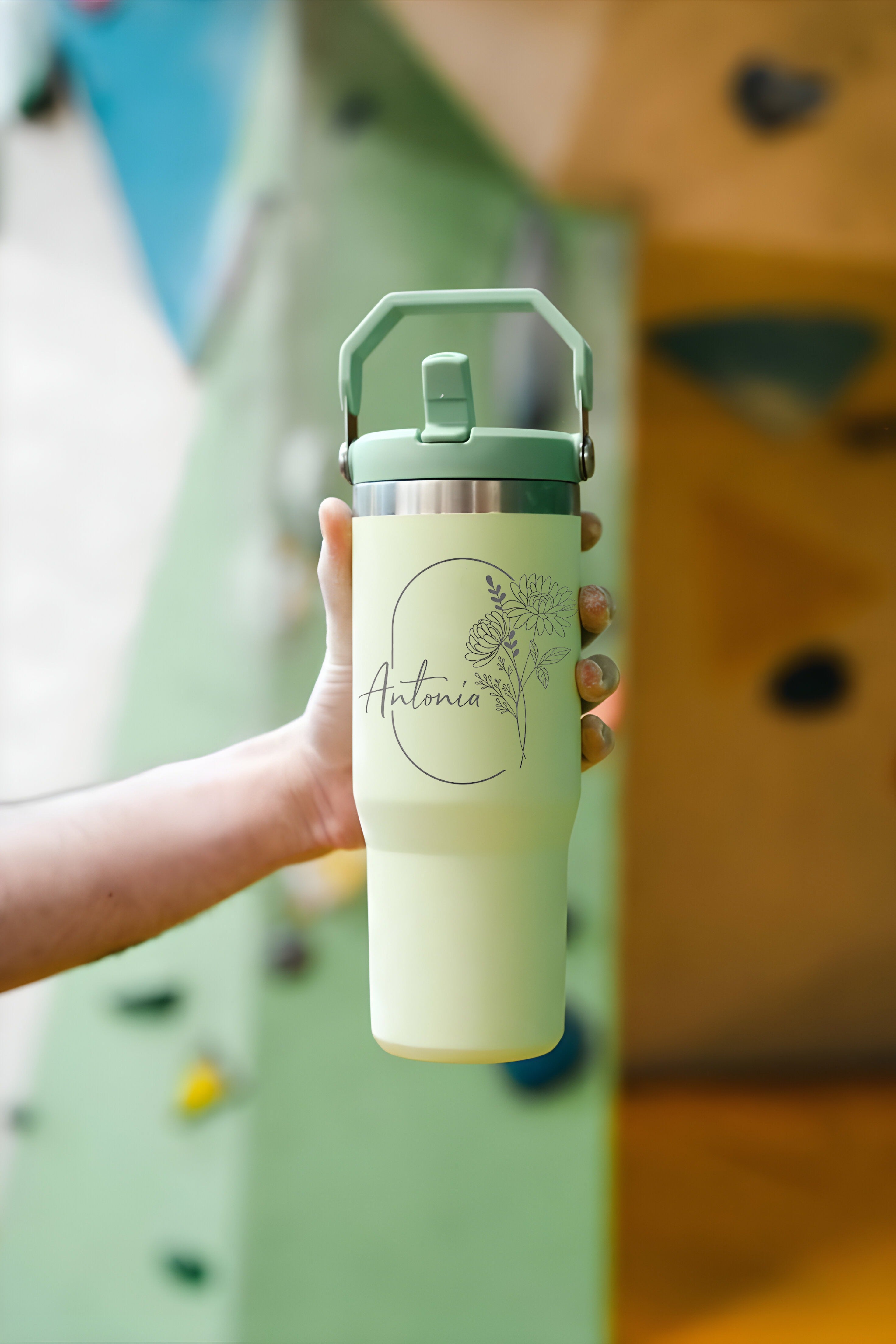 Personalized Monthly Bloom Tumbler with Handle, Custom Name 40oz Cup, Birth Flower Engraved Insulated Mug, Unique Birthday Gift for Her