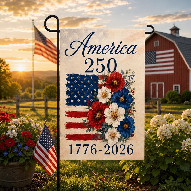 USA 250th Anniversary Garden Flag, 1776-2026 Patriotic Outdoor Decor, American Semiquincentennial Yard Banner, 4th Of July Gift. GFPETAL06
