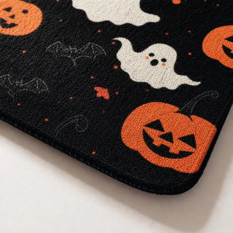 Halloween Doormat: Pumpkin Ghost Bat Black Welcome Mat (Indoor/Outdoor) . DMPETAL19