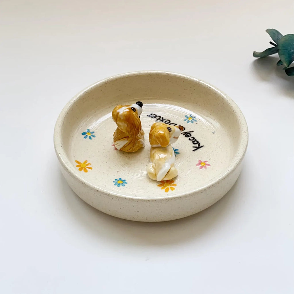 Custom Pet Jewelry Tray Personalized Floral Jewelry Tray Pet Figurine Ceramic Jewelry Tray Personalized Gifts for Pet Lovers Pet Memorial. CPPETAL06