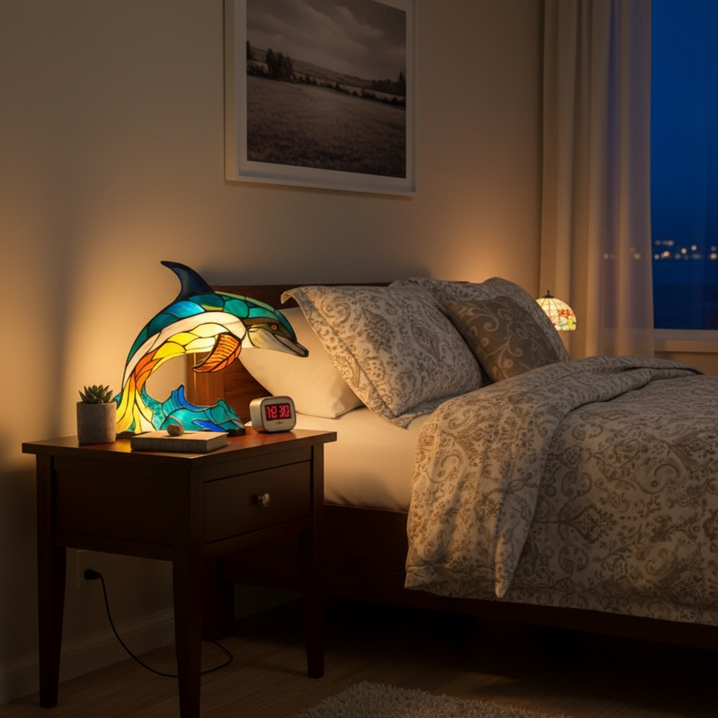 Colorful Dolphin LED Night Light, Acrylic Plastic Dolphin Table Lamp, Artistic Mosaic Style Decor Light, Cozy Bedroom Night Lamp, Ocean Lover Gift